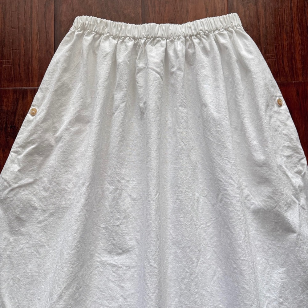 Rudy Jude Cafe Midi Skirt White Organic Cotton Pockets Sz XS Quiet Luxury - Picture 4 of 16